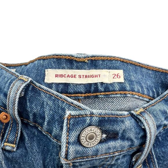 Levi's Ribcage Straight Denim Shorts Jean Medium Wash Blue Size 26 - Picture 5 of 7